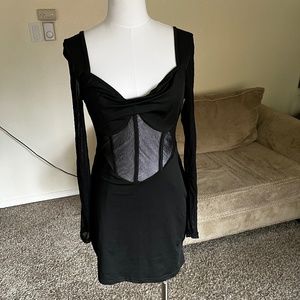 Black Mesh Caged Long Sleeve Dress